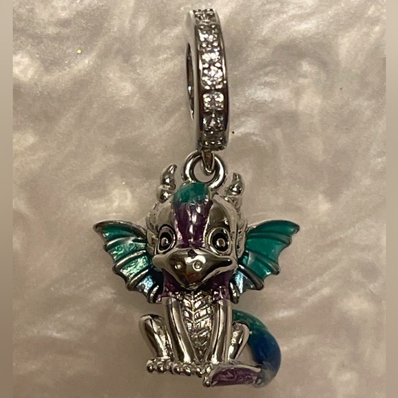 None Jewelry - Bracelet Charm Dragon with Wings & Rhinestones Sterling Silver